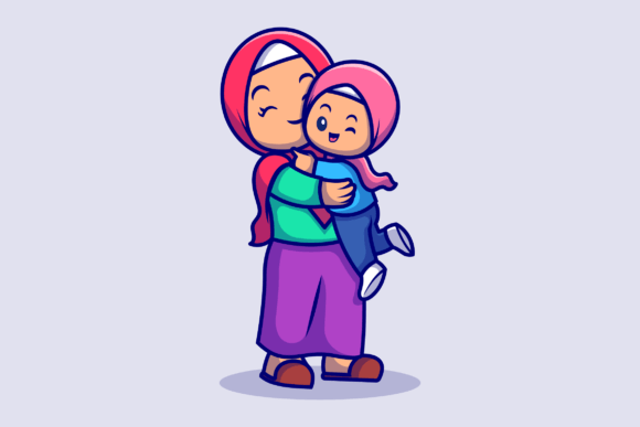 Download Cute Mother and Daughter Moslem Cartoon - Cute Collection