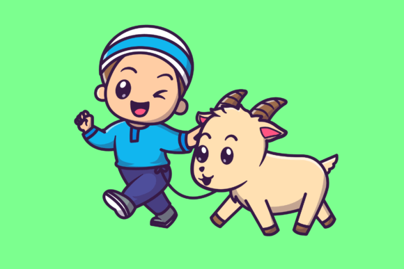 Download Cute Moslem Boy with Goat Cartoon - Cute Collection